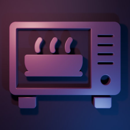 Purple Microwave oven icon isolated on purple-blue background. Home appliances icon. Minimalism concept. 3D render illustration.の写真素材
