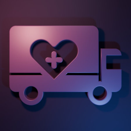 Purple Humanitarian truck icon isolated on purple-blue background. Minimalism concept. 3D render illustration.の写真素材