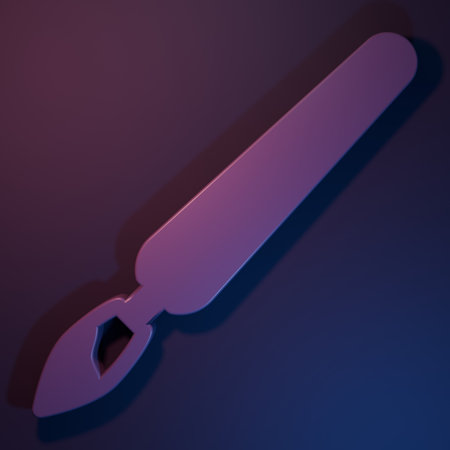 Purple Paint brush icon isolated on purple-blue background. Minimalism concept. 3D render illustration.の写真素材