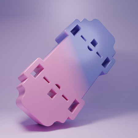 Purple Skateboard icon isolated on purple background. Extreme sport. Sport equipment. Minimalism concept. 3D render illustration.の写真素材