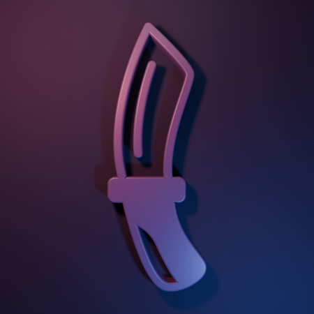 Purple Diving knife icon isolated on purple-blue background. Minimalism concept. 3D render illustration.の写真素材