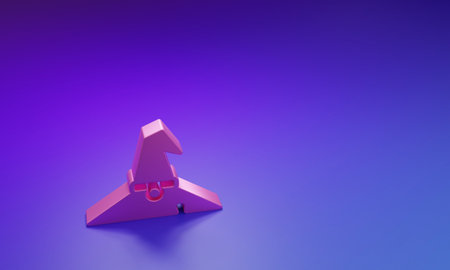 Pink Witch hat icon isolated on purple-blue background. Happy Halloween party. Minimalism concept. 3D render illustration.の写真素材