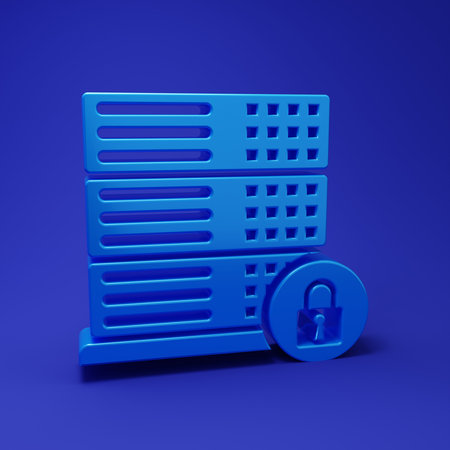 Blue Server security with closed padlock icon isolated on blue background. Security, safety,...