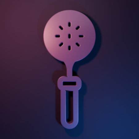 Purple Spatula icon isolated on purple-blue background. Kitchen spatula icon. BBQ spatula sign. Barbecue and grill tool. Minimalism concept. 3D render illustration.の写真素材
