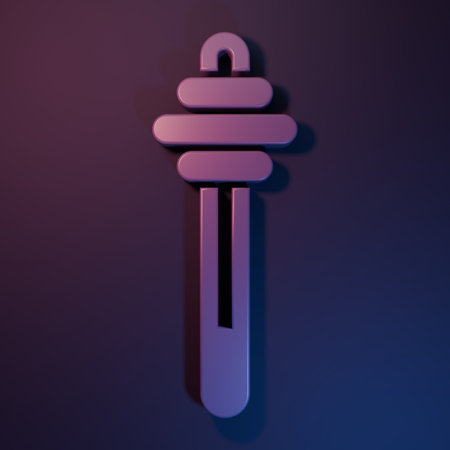 Purple Honey dipper stick icon isolated on purple-blue background. Honey ladle. Minimalism concept. 3D render illustration.の写真素材