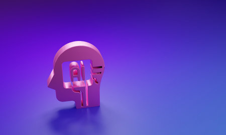 Pink Humanoid robot icon isolated on purple-blue background. Artificial intelligence, machine learning, cloud computing. 3D render illustration.の写真素材