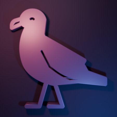 Purple Bird seagull icon isolated on purple-blue background. Minimalism concept. 3D render illustration.の写真素材