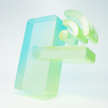 Frosted glass Digital door lock with wireless technology for unlock icon isolated on white background. Door handle sign. Security smart home. Minimalism concept. 3D render illustration.の写真素材