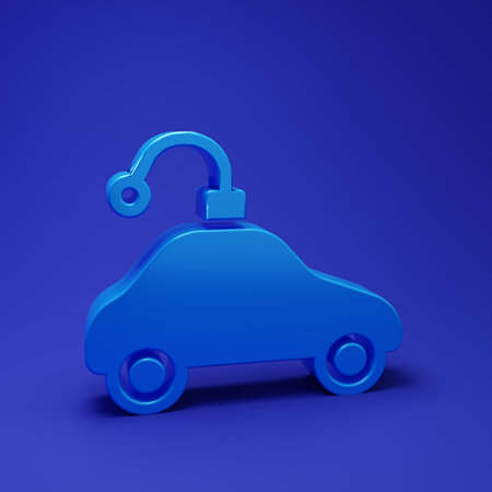 Blue Radio controlled car toy icon isolated on blue background. Control remote car toy. Minimalism concept. 3D render illustration.の写真素材
