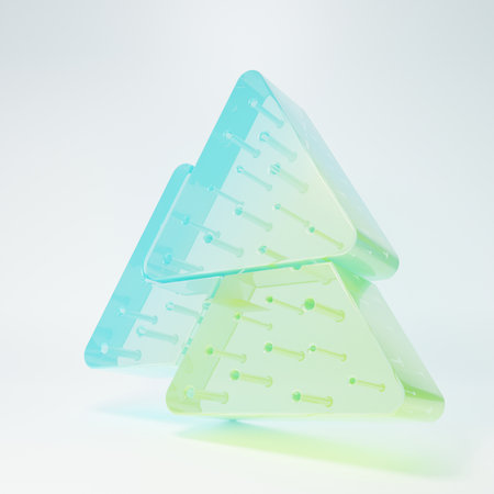 Frosted glass Nachos icon isolated on white background. Tortilla chips or nachos tortillas. Traditional Mexican fast food. Minimalism concept. 3D render illustration.の写真素材