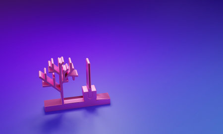 Pink Planting a tree in the ground icon isolated on purple-blue background. Gardening, agriculture, caring for environment. Minimalism concept. 3D render illustration.の写真素材