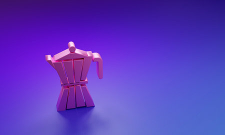 Pink Coffee maker moca pot icon isolated on purple-blue background. Minimalism concept. 3D render illustration.の写真素材