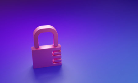 Pink Safe combination lock icon isolated on purple-blue background. Combination padlock. Security, safety, protection, password, privacy. Minimalism concept. 3D render illustration.の写真素材