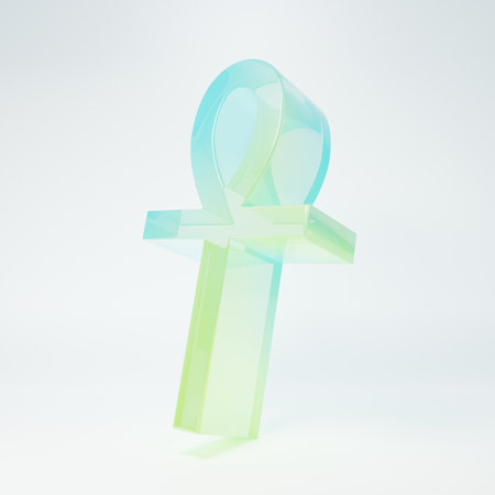 Frosted glass Cross ankh icon isolated on white background. Minimalism concept. 3D render illustration.の写真素材