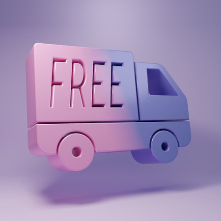 Purple Free delivery service icon isolated on purple background. Free shipping. 24 hour and fast delivery. Minimalism concept. 3D render illustration.の写真素材