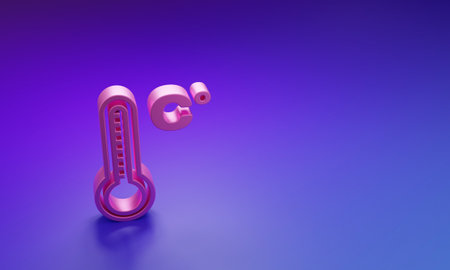 Pink Meteorology thermometer measuring heat and cold icon isolated on purple-blue background. Temperature Celsius. Minimalism concept. 3D render illustration.の写真素材
