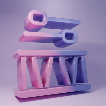 Purple Drum with drum sticks icon isolated on purple background. Music sign. Musical instrument symbol. Minimalism concept. 3D render illustration.の写真素材