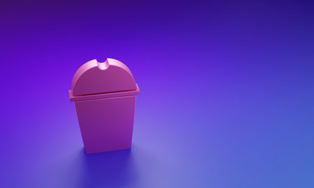 Pink Paper glass and water icon isolated on purple-blue background. Fresh cold beverage symbol. Minimalism concept. 3D render illustration.の写真素材