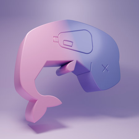 Purple Environment protection concept whale icon isolated on purple background. Minimalism concept. 3D render illustration.の写真素材