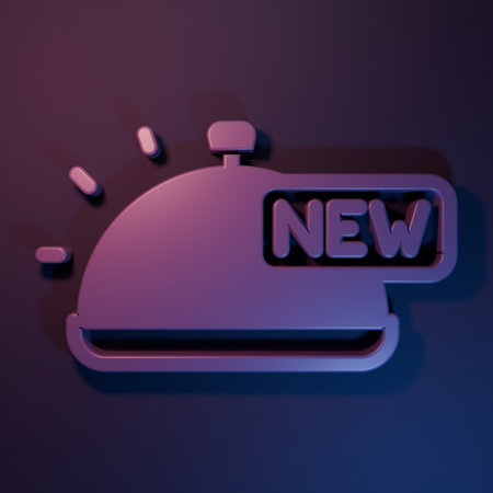 Purple Covered with a tray of food icon isolated on purple-blue background. Tray and lid sign. Restaurant cloche with lid. Minimalism concept. 3D render illustration.の写真素材