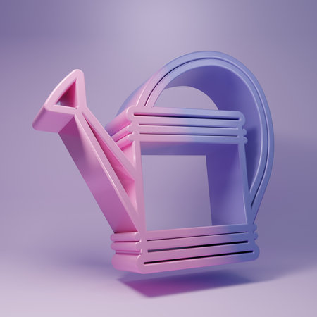 Purple Watering can icon isolated on purple background. Irrigation symbol. Minimalism concept. 3D render illustration.の写真素材
