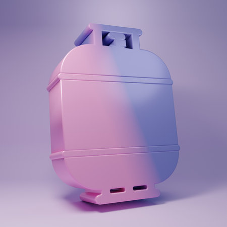 Purple Propane gas tank icon isolated on purple background. Flammable gas tank icon. Minimalism concept. 3D render illustration.の写真素材