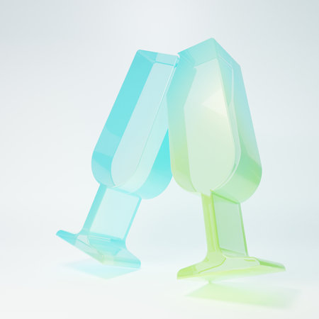 Frosted glass Glasses of champagne icon isolated on white background. Minimalism concept. 3D render illustration.の写真素材