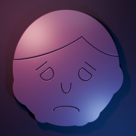 Purple Inflammation on face icon isolated on purple-blue background. Minimalism concept. 3D render illustration.の写真素材