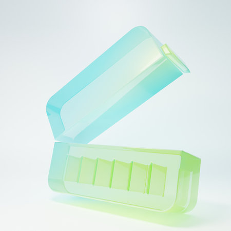 Frosted glass Lunch box icon isolated on white background. Minimalism concept. 3D render...
