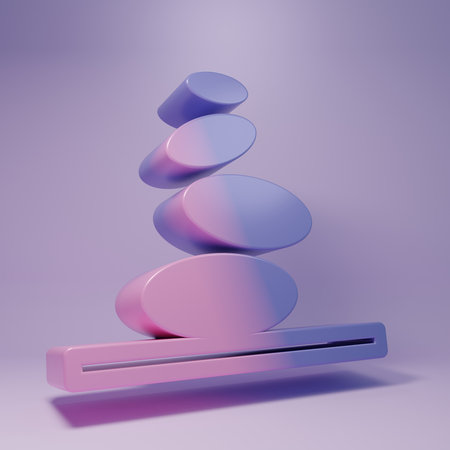 Purple Stack hot stones icon isolated on purple background. Spa salon accessory. Minimalism concept. 3D render illustration.の写真素材