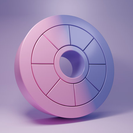 Purple Safe icon isolated on purple background. The door safe a bank vault with a combination lock. Minimalism concept. 3D render illustration.の写真素材