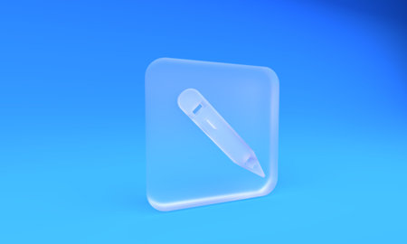 Frosted glass Pencil with eraser icon isolated on blue background. Drawing and educational tools. School office symbol. Square frosted glass button. 3D render illustration.の写真素材