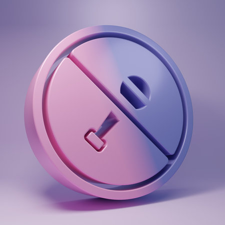 Purple Mute microphone icon isolated on purple background. Microphone audio muted. Minimalism concept. 3D render illustration.の写真素材