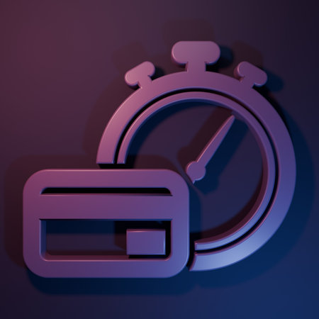 Purple Fast payments icon isolated on purple-blue background. Fast money transfer payment. Financial services, fast loan, time is money, cash back concept. Minimalism concept. 3D render illustration.の写真素材