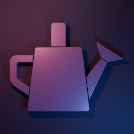 Purple Watering can icon isolated on purple-blue background. Irrigation symbol. Minimalism concept. 3D render illustration.の写真素材