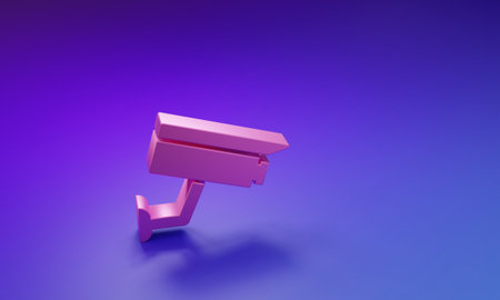 Pink Security camera icon isolated on purple-blue background. Minimalism concept. 3D render illustration.の写真素材