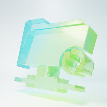 Frosted glass FTP sync refresh icon isolated on white background. Software update, transfer protocol, router, teamwork tool management, copy process. Minimalism concept. 3D render illustration.の写真素材