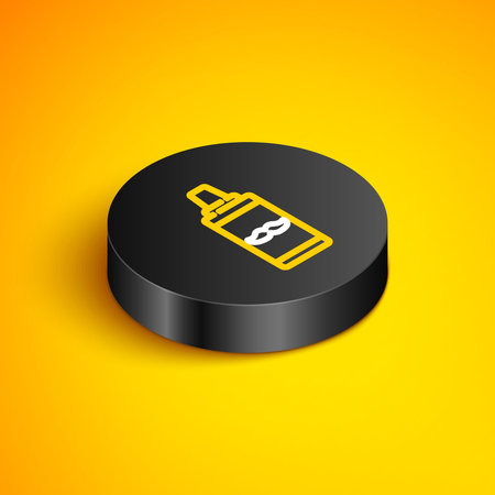 Isometric line Shaving gel foam icon isolated on yellow background. Shaving cream. Black circle button. Vector.のイラスト素材