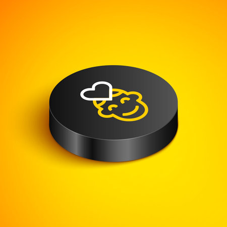 Isometric line Volunteer icon isolated on yellow background. Black circle button. Vector.のイラスト素材