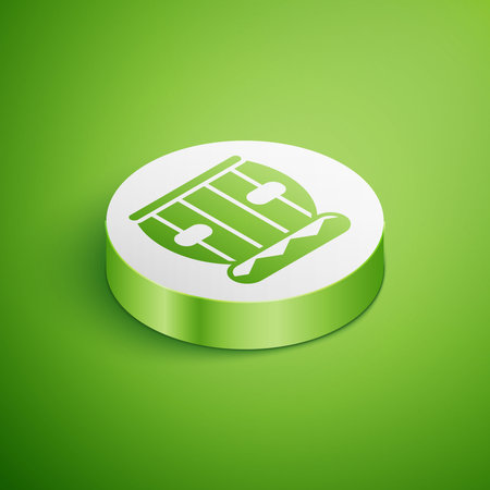 Isometric Indian musical instrument tabla icon isolated on green background. White circle button. Vector.のイラスト素材
