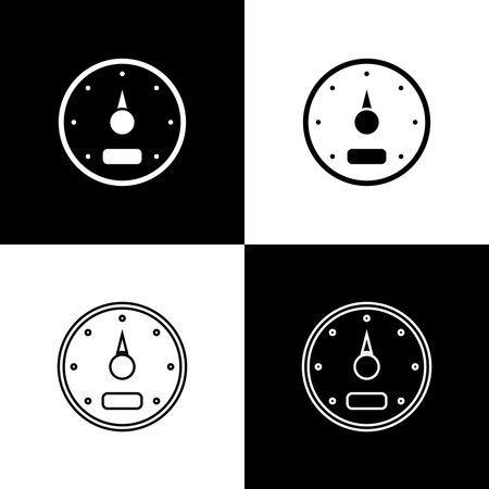 Set Speedometer icon isolated on black and white background. Vector.のイラスト素材