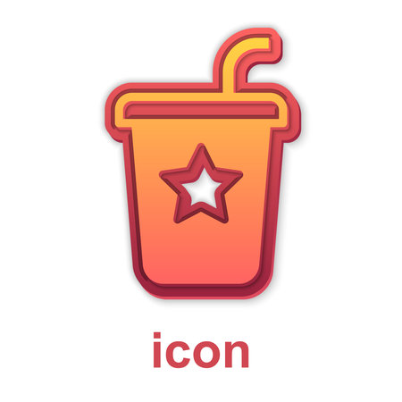 Gold Paper glass with drinking straw and water icon isolated on white background. Soda drink glass. Fresh cold beverage symbol. Vector.のイラスト素材