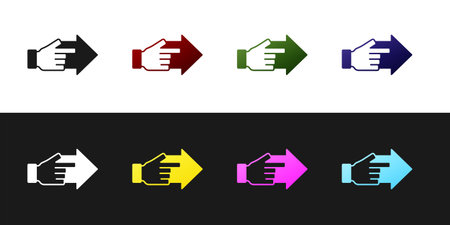 Set Hand with pointing finger with arrow icon isolated on black and white background. Business vision and target. Concept business finance, character, leader. Vector.のイラスト素材