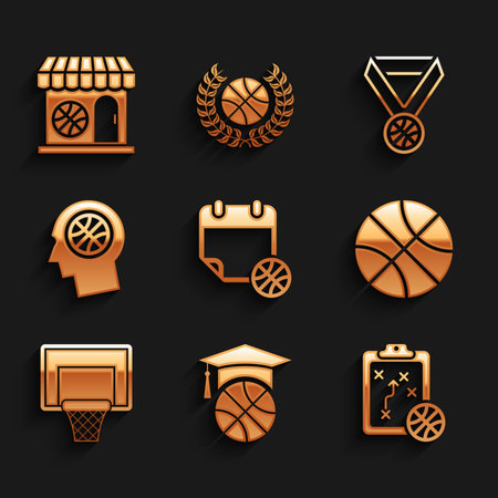 Set Basketball on sport calendar training Planning strategy backboard Thoughts basketball medal and Sports shop and icon. Vector.のイラスト素材