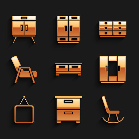 Set Chest of drawers Furniture nightstand Armchair Wardrobe Mirror and icon. Vector.のイラスト素材