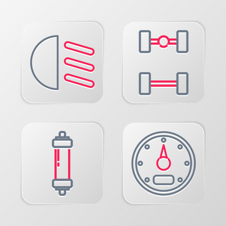 Set line Speedometer Shock absorber Chassis car and High beam icon. Vector.のイラスト素材