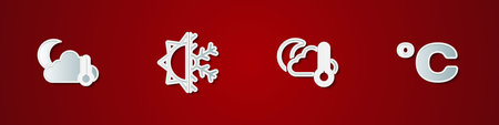 Set Thermometer and cloud, moon, Sun snowflake, and Celsius icon. Vector.のイラスト素材