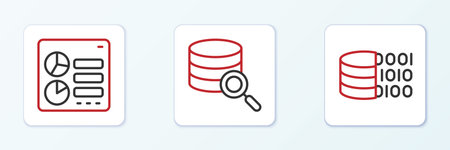 Set line Binary code Computer api interface and Server icon. Vector.のイラスト素材