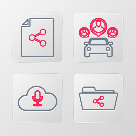 Set line Share folder Music streaming service Car sharing and file icon. Vector.のイラスト素材