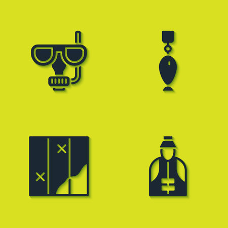Set Diving mask and snorkel, Fisherman, Folded map and Fishing spoon icon. Vector.のイラスト素材